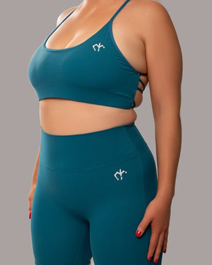 Womens Ignite Criss Cross Bra - Deep Teal - Max Intensity