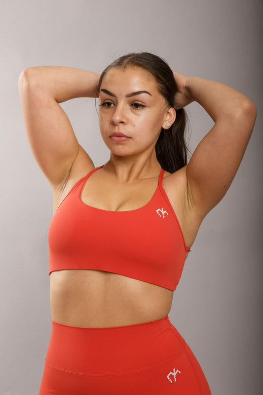 Womens Ignite Criss Cross Bra - Spiced Coral - Max Intensity